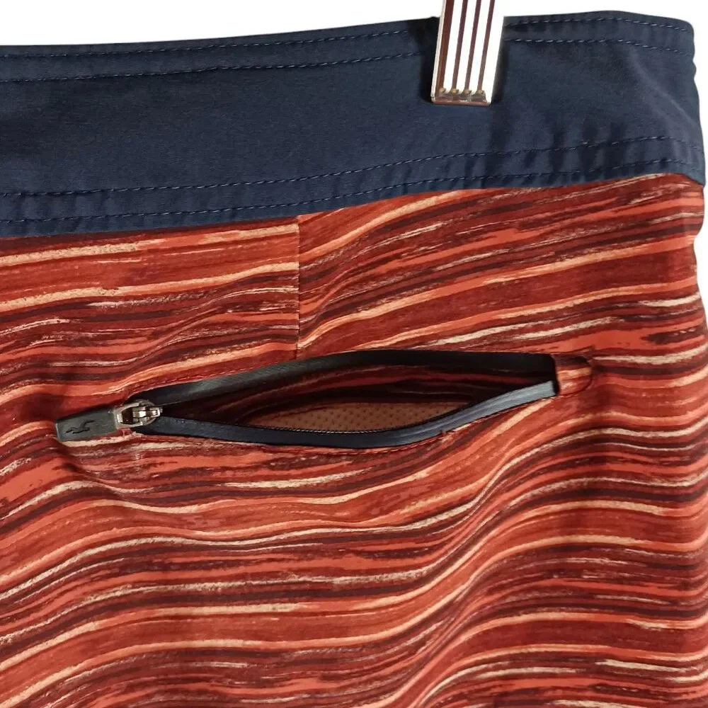 Hollister Men 34 Swim Trunks Board Shorts Red Stripe Drawstring Pocket Surfwear